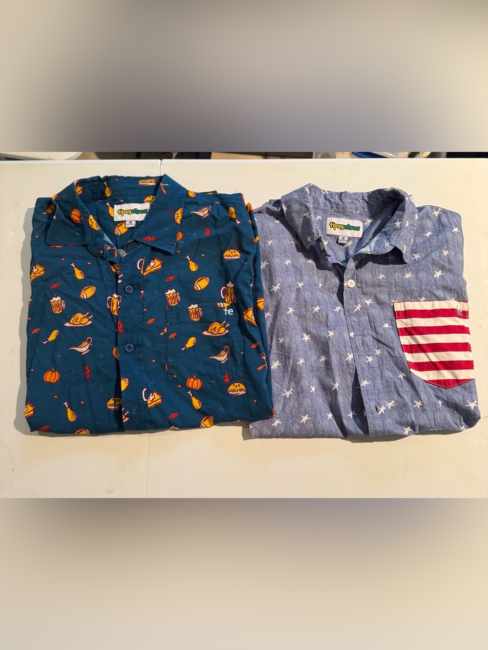 Tipsy Elves Thanksgiving and 4th of July holiday button ups